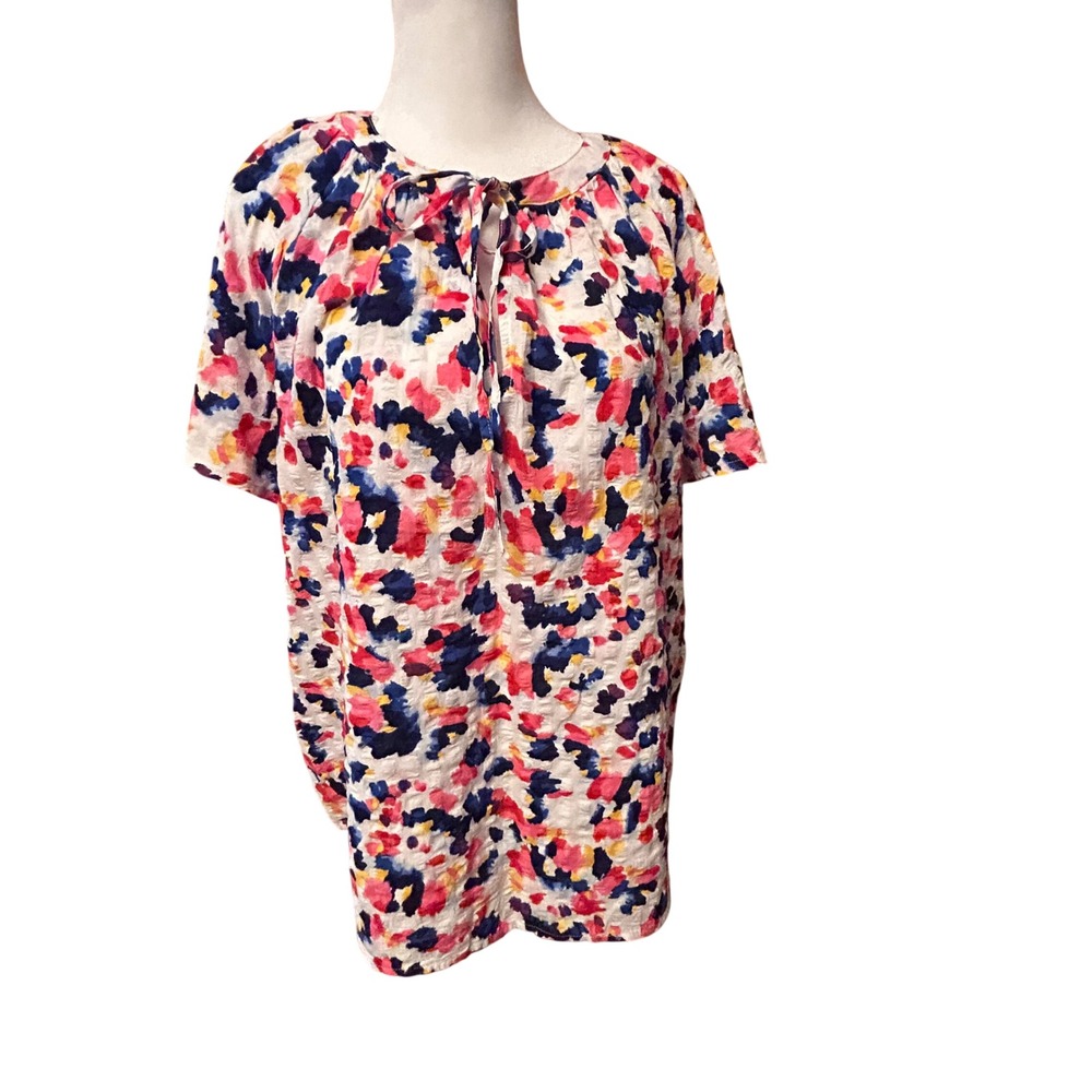 Style & Co Abstract Floral Print Top Womens Large Multi Color Excellent Boho Tie